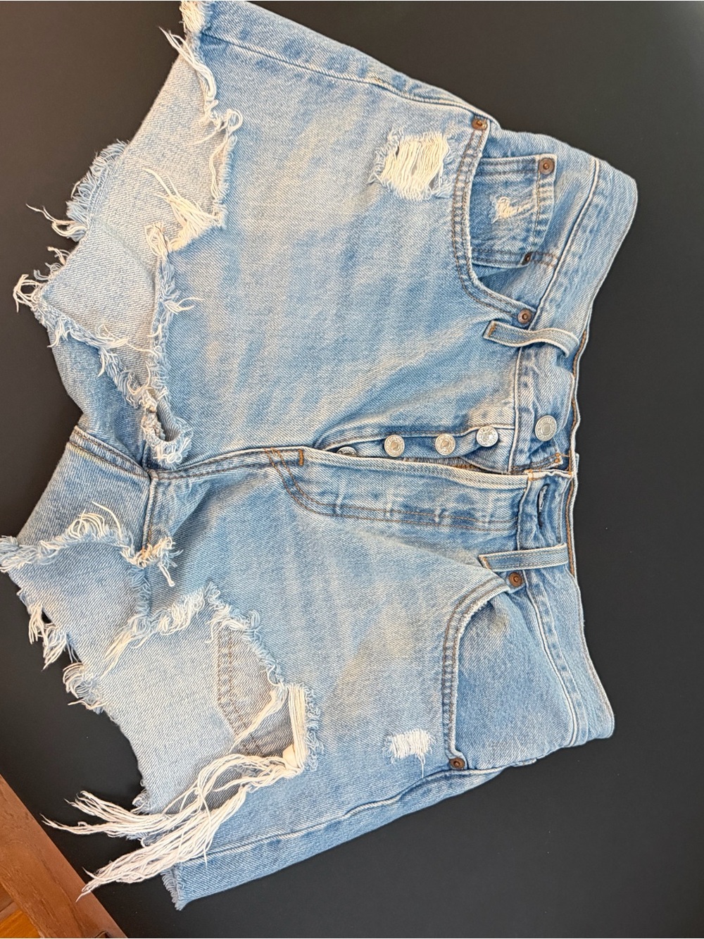 Levi's Light Blue Distressed High-Rise Denim Shorts